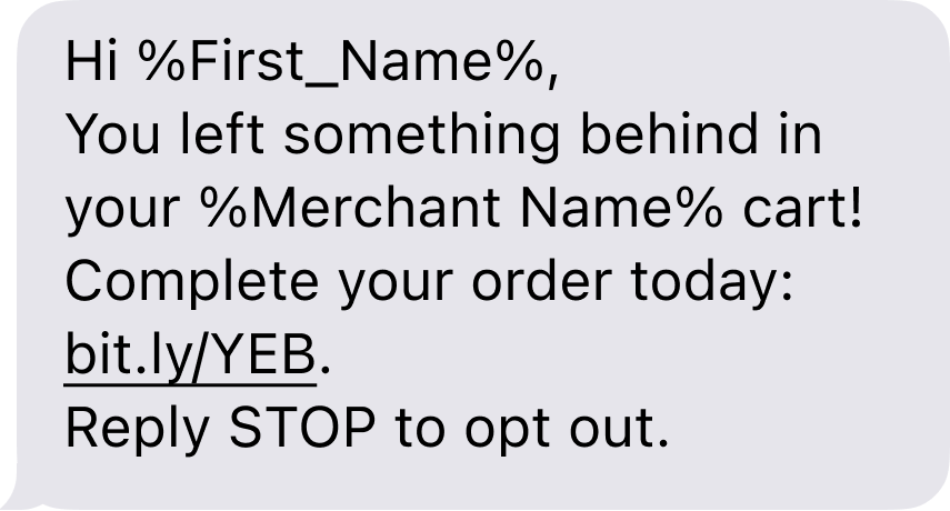 SMS notification text bubble for abandoned cart recovery