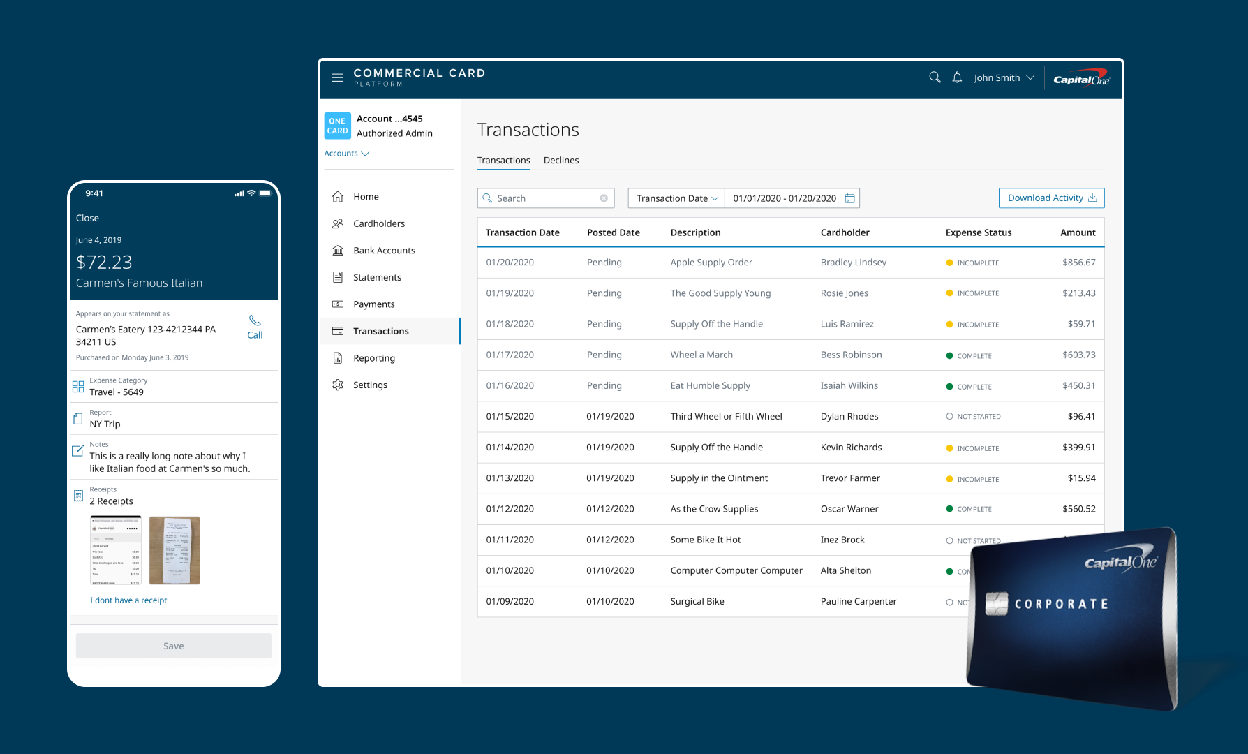 Capital One Expense Management product screens
