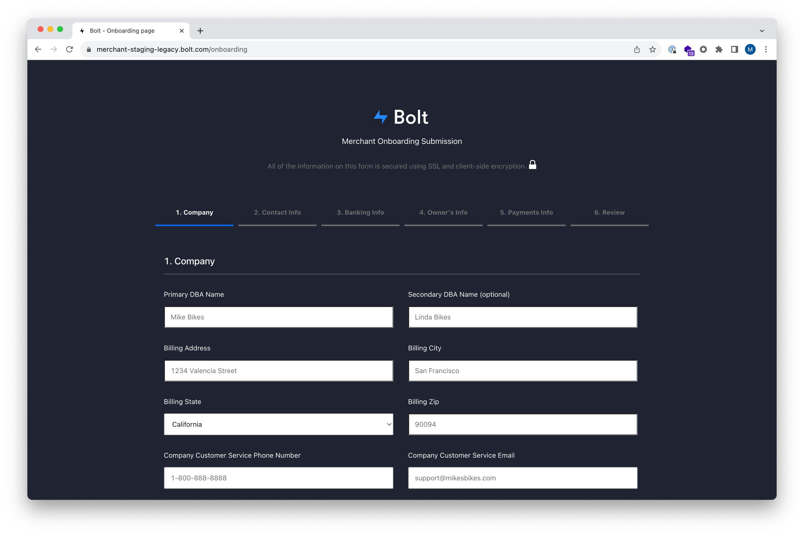 Legacy onboarding form - Company section header